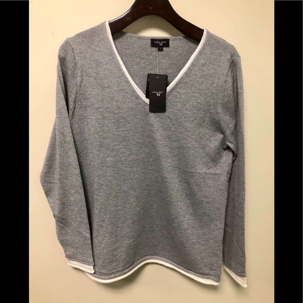 Colour Works Wool Blend Double V Neck Sweater